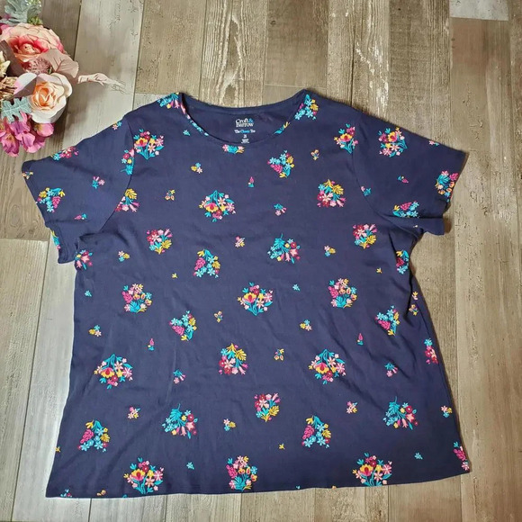 Croft & Barrow Blue Floral Short Sleeve T-Shirt Women's Plus Size 2X NWOT - Picture 3 of 15